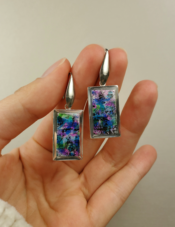 Purple Abstract Earrings - Rectangle