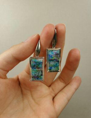 Blue and Purple Abstract Earrings - Rectangle
