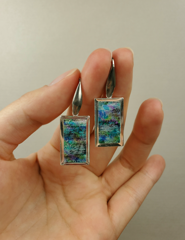 Blue and Purple Abstract Earrings - Rectangle