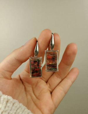 Red Abstract Earrings - Rectangle