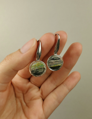 Green and Black Abstract Earrings - Circle